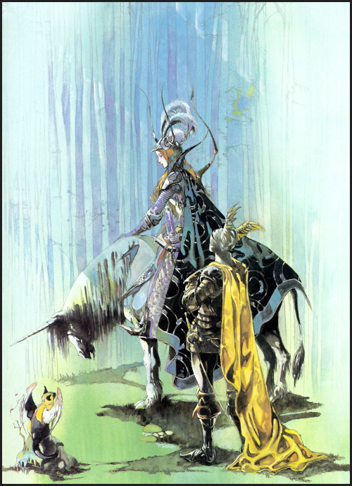 aboleth-eye:quibblingluna:Knight of Fairy Township (1984) by Yoshitaka Amano @changelingthelost @hed