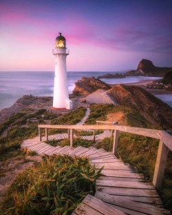 quiet-nymph:    Pink perfectness at Castle Point lighthouse by  Rach Stewart | New Zealand  