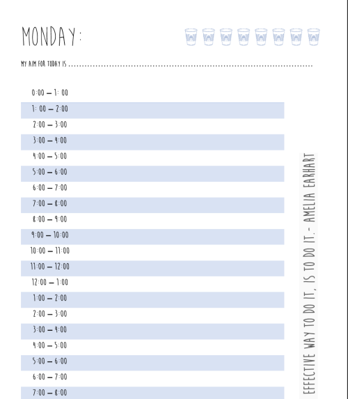 study-well: Here’s my latest printable!It’s a day planner, with a water counter, a goal,