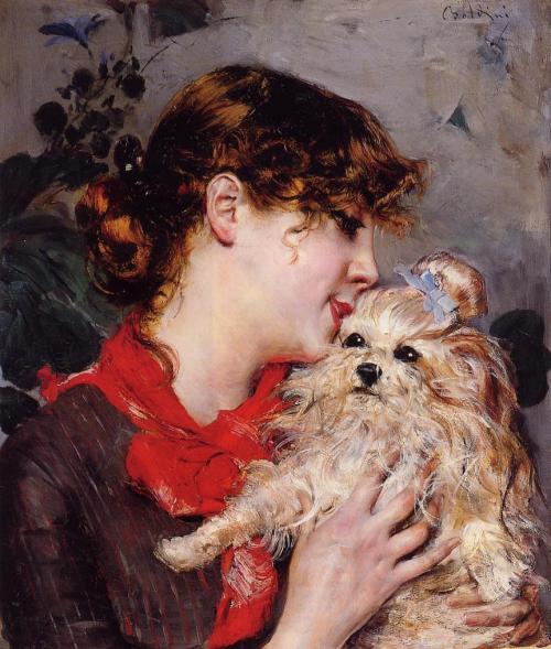 artist-boldini:The actress Rejane and her dog, 1885, Giovanni BoldiniMedium: oil,canvas