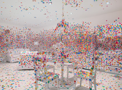 designboom:  yayoi kusama brings colorful dot covered obliteration room to david zwirner, new york.http://www.designboom.com/art/yayoi-kusama-david-zwirner-obliteration-room-new-york-05-26-2015/