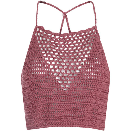 Dusty Pink Crochet Halterneck Crop Top ❤ liked on Polyvore (see more red halter tops)