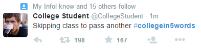 mxcleod:  #Collegein5words is trendingand its depressingly accurate