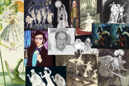 Tribute collages of the art of the Haunted Mansion’s main creators: Marc Davis, Claude Coats, 
