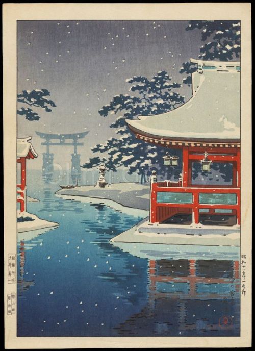 fujiwara57:“Snow at Miyajima“ byTsuchiya Koitsu 土屋光逸(1870 – 1870).