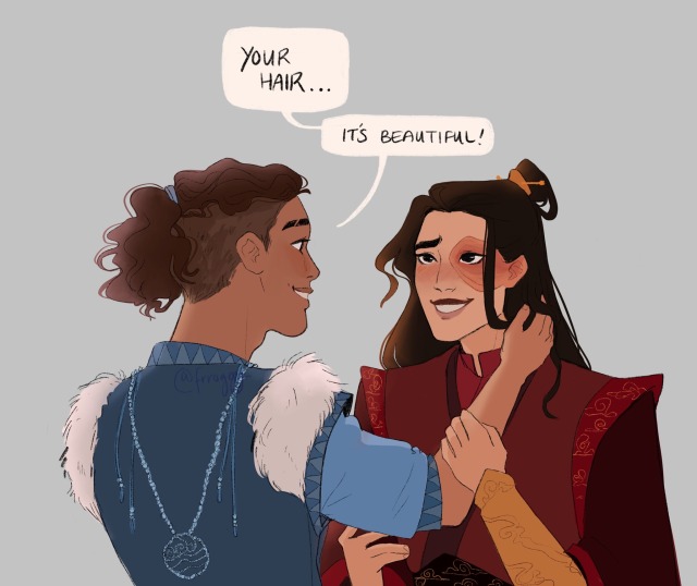 japanese:I commissioned this incredible art from the lovely @frroggy 🥺 (I just think sokka would really love long haired firelord zuko hehe) 