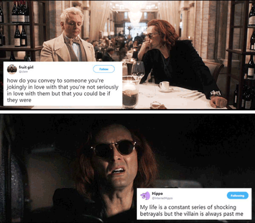 livebloggingmydescentintomadness:tweet meme: good omens edition