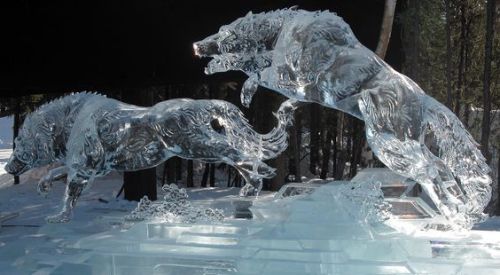 ofcloudsandstars: Ice Sculpture Wolves - Fairbanks Alaska 