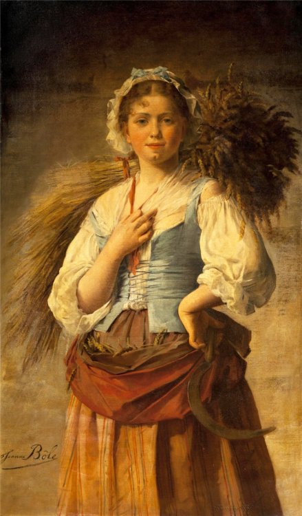 A portrait of a Young Peasant Girl painting by French artist Jeanne Bôle
