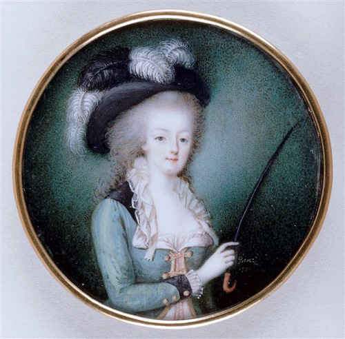 A portrait of Marie Antoinette in riding apparel by Vincenza Benzi-Bastéris, 1784