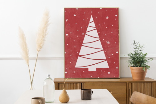  Christmas wall art set of 3 prints, Mid Century modern red and white wall art, Merry Christmas sign