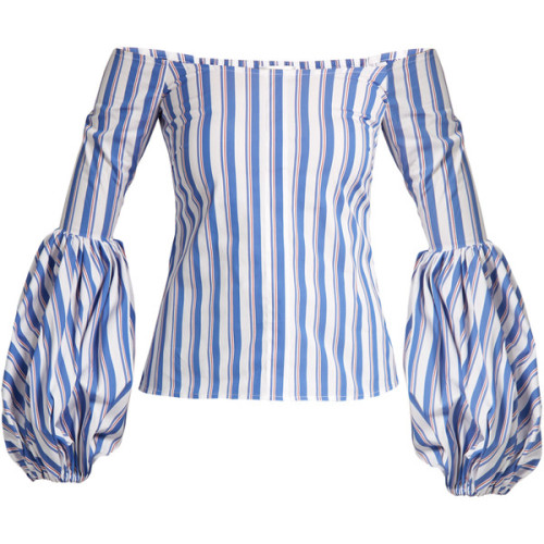 Caroline Constas Gisele off-the-shoulder striped cotton-blend top ❤ liked on Polyvore (see more off 