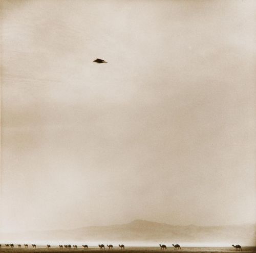 Max Pam.  Beginning of the Hindu Kush in the distance with camels running in front of a sandstorm, 1