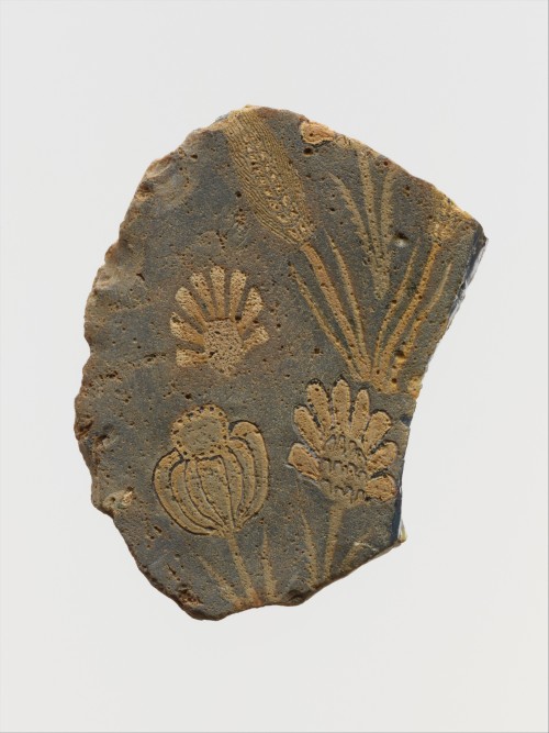 Glass mosaic plaque fragment with floral motifs (Roman, Egyptian late 1st century B.C.–1st century A