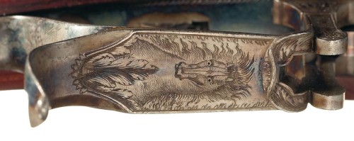 peashooter85:Cased set of French engraved gold inlaid underhammer percussion dueling pistols by Goss