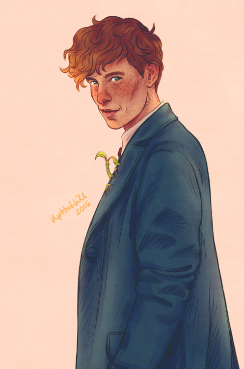 upthehillart: Newt Scamander (and Pickett the bowtruckle!)