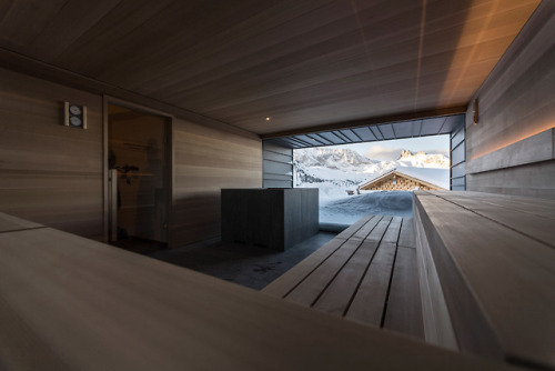 goodwoodwould:  Good alpine wood - love, love, love this beautiful chalet in Northern Italy. NOA studio built the chalets in a dramatic alpine meadow in the Zallinger resort, South Tyrol. Love how they used the blocks of wood on the exterior to create