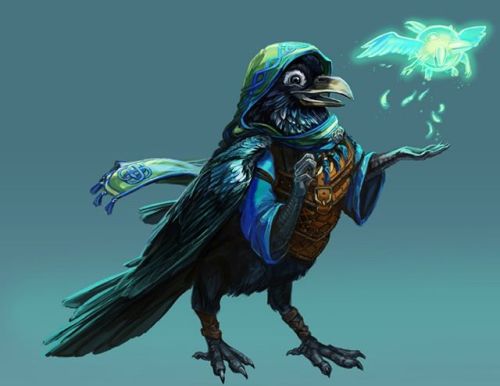 The aarakocra druid from the party I’m doing commissions for and his goofy little healing spir