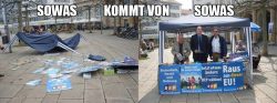 antifascistaction:  An information stand for Die Republikaner (right-wing prarty in Germany) before and after a visit by anti-fascists 