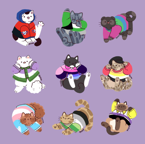 potoh:Reworked Pride Cats!I’m going to turn them into acrylic pins and will open preorders for them 