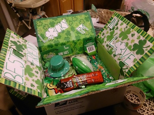 I know this is late, but I hope this will help for next year! The St. Patrick&rsquo;s Day care packa