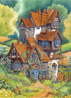 nathanielemmett:  “Harry looked out for the first time at Ron’s house. It looked as though it had once been a large stone pigpen, but extra rooms had been added here and there until it was several stories high and so crooked it looked as though it