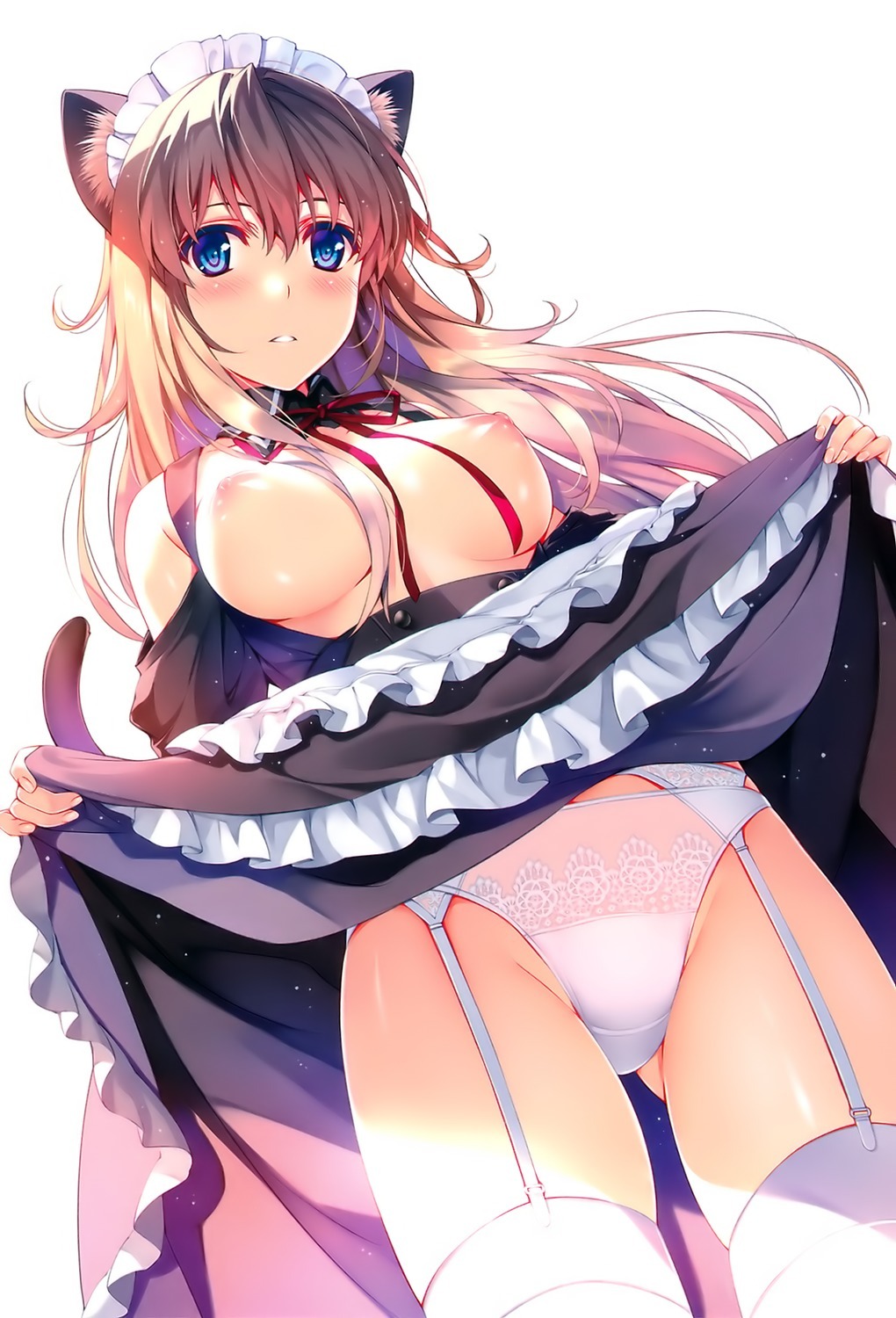 dai709:  animal ears breasts garter belt maid misaki kurehito nekomimi nipples no