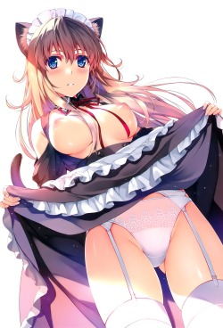 dai709:  animal ears breasts garter belt maid misaki kurehito nekomimi nipples no bra open shirt pantsu skirt lift stockings thighhighs | yande.re 