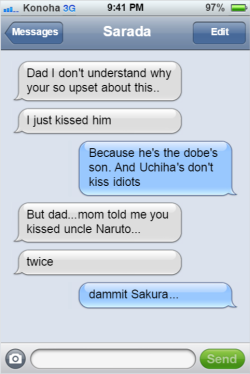 textingninjasofkonoha:  Because I want Sarada and Bolt to know about the kiss between Naruto and Sasuke.