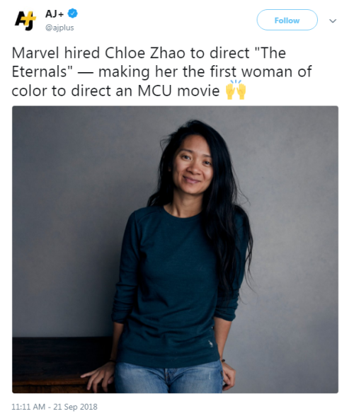 profeminist:“Marvel hired Chloe Zhao to direct “The Eternals” — making her the first woman of color 