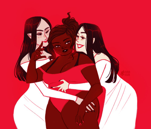 mayakern: don’t die ur so mortal ahaha aka tfw ur actively being courted by 2 hot vampires u can support my wlw art here 