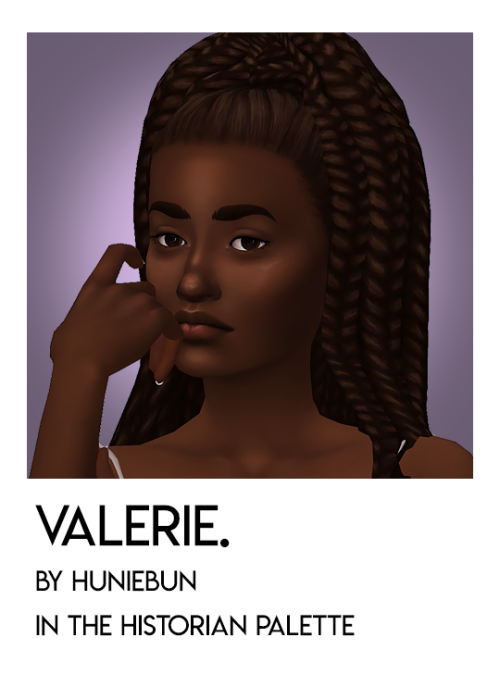 valerie by @syruupsinfo:28 add-on swatches in serindipitysims’ historian palettemesh includedd