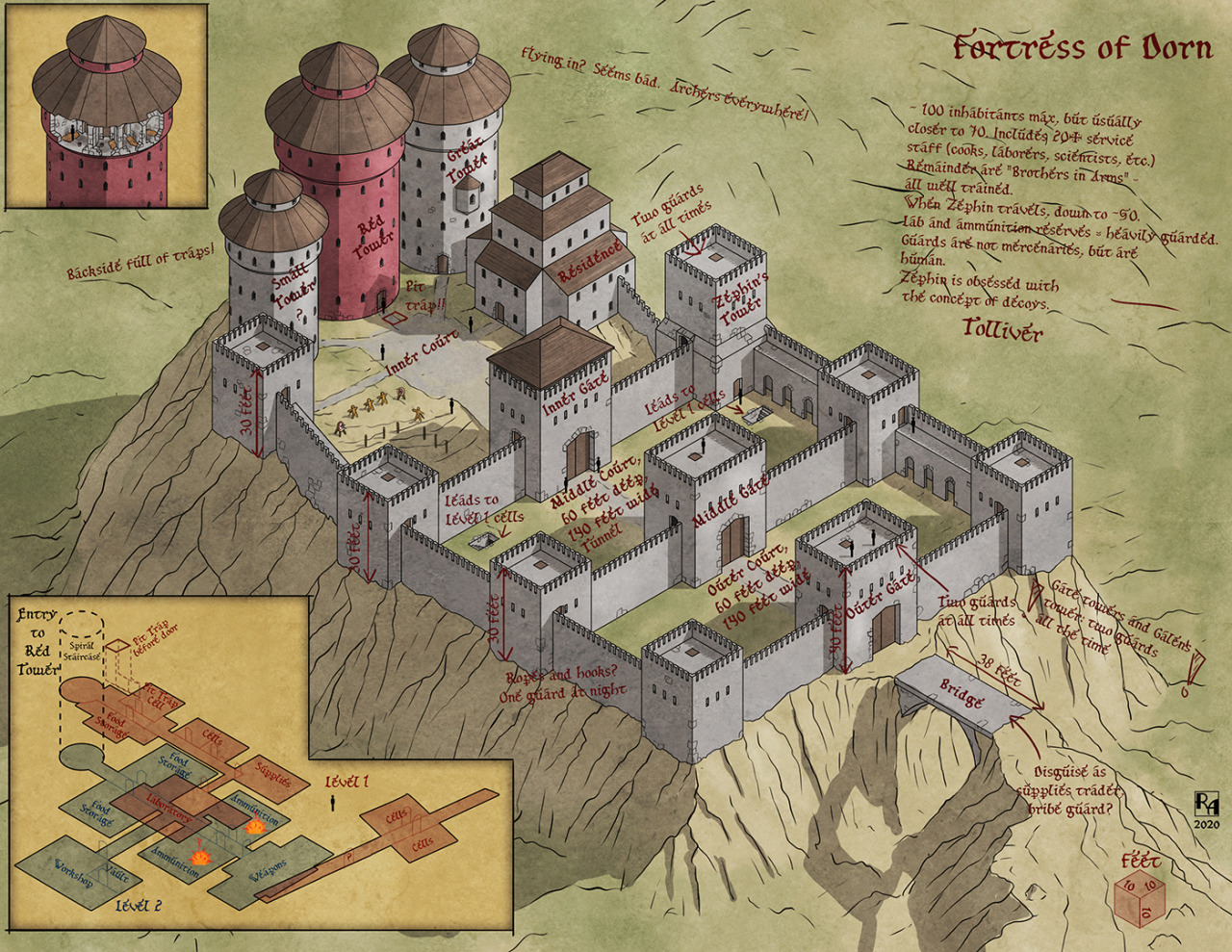 fantasymapmaster: “ Fortress of Dorn - A commissioned map, showing a fortress drawn by a former prisoner. ”