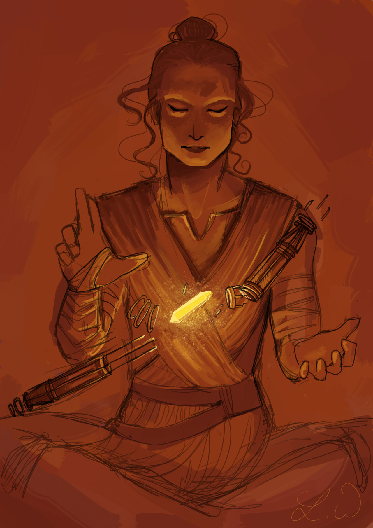 lilly-white:  Rey, constructing her double-bladed lightsaber with the traditional