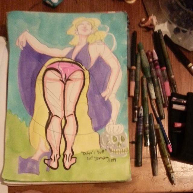 Porcelain Dalya from Dr. Sketchy&rsquo;s Boston. Ink on paper, A3 size. #drsketchys