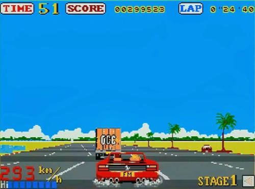 OutRun arcade version, Amiga, Atari ST and ZX Spectrum screenshots.