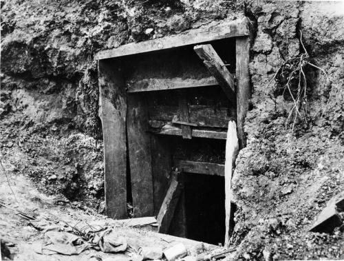 Entrance to a German Officer’s dugout showing the protection over its doorway and its depth. 1