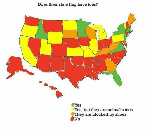 tarantula-hawk-wasp:insomniac-arrest:mapsontheweb:US states with toes in their flags.:(Oh Virginia y