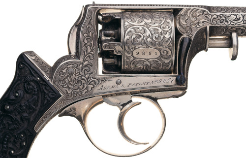 Cased and engraved Adam’ Model 1851 percussion double action revolver  produced by the Pirot Brothers of Liege, Belgium,