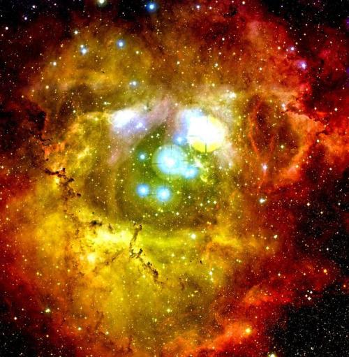 wonders-of-the-cosmos:Eye vs space (Cat’s Eye Nebula, black hole, neptune, sunspot & rosette neb