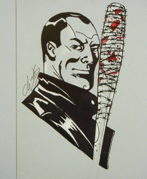 Lucille is thirstyNegan from The Walking Dead comics on Strathmore blue toned paper