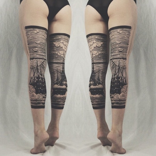 asylum-art-2:   Adorable Back of Leg Tattoos by Artists Houston Patton &amp; Dagny Fox aka 