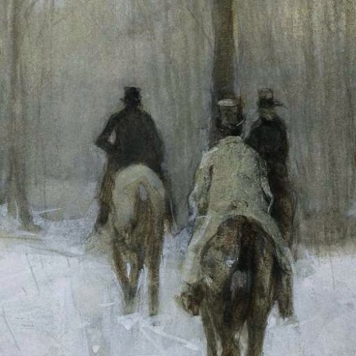 la-belle-epoche:Anton Mauve (Dutch, 1838-1888) Riders in the Snow in the Haagse Bos, 1880 Watercolou