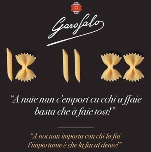 low-rise-scott:  dolewhipofdisney:owl-not-lark: upenders:  Big shout out to pasta companies that are not Barilla.  After the head of Barilla made some anti-gay remarks, its pasta competitors released these ads making it clear that they support ALL pasta