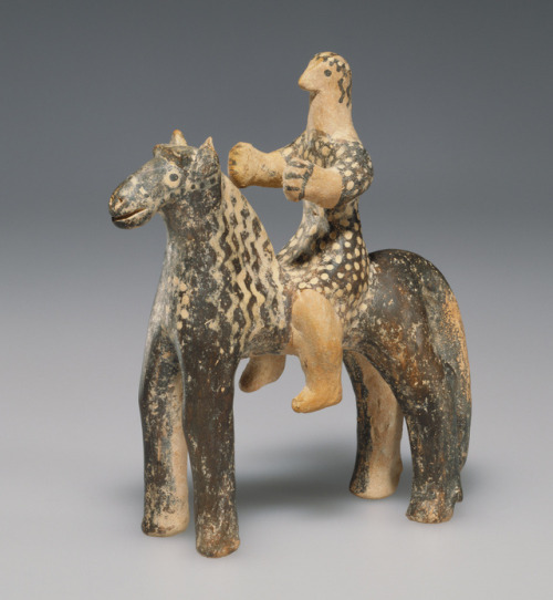 heaveninawildflower:Horse and Rider (Greek, Boeotia,circa 550 B.C.). Terracotta.Image and text infor