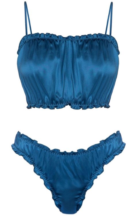 I.D. Sarrieri | Lombard Street | ruffle bra top + knickers in oceanic blue silk