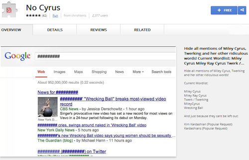Browser Extension of the Day: Block All Mentions of Miley Cyrus with “No Cyrus”Are you s