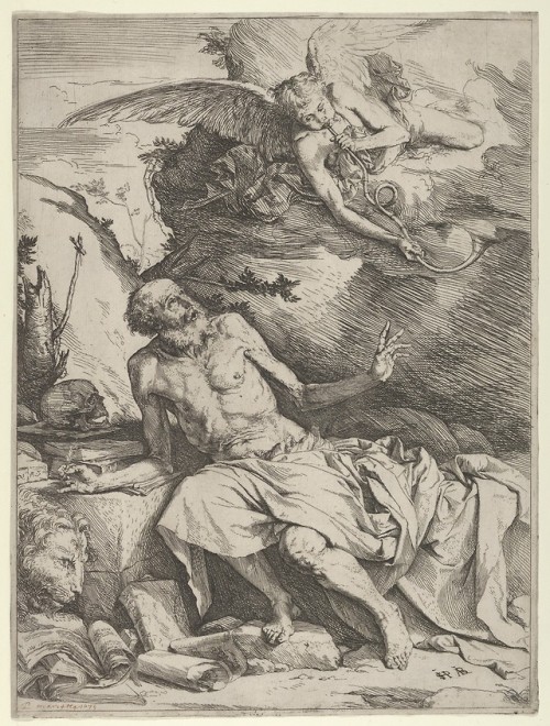 met-drawings-prints: Saint Jerome Hearing the Trumpet of the Last Judgment by Jusepe de Ribera, Draw