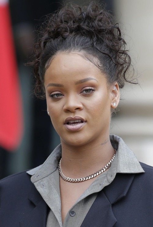 Rihanna at Elysee Palace for a meeting with French President Emmanuel Macron in Paris, France (July 