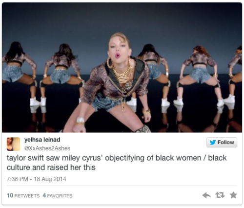 micdotcom:  Taylor Swift’s song is catchy but did she have to accessorize with black women’s bodies?  It’s hard to criticize Taylor Swift’s new single, “Shake It Off,” because it’s all about how dumb her haters are. Then again, when you